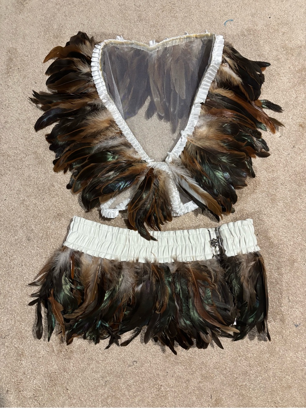 Kids Feather Festival Costume Set - Brown and Green